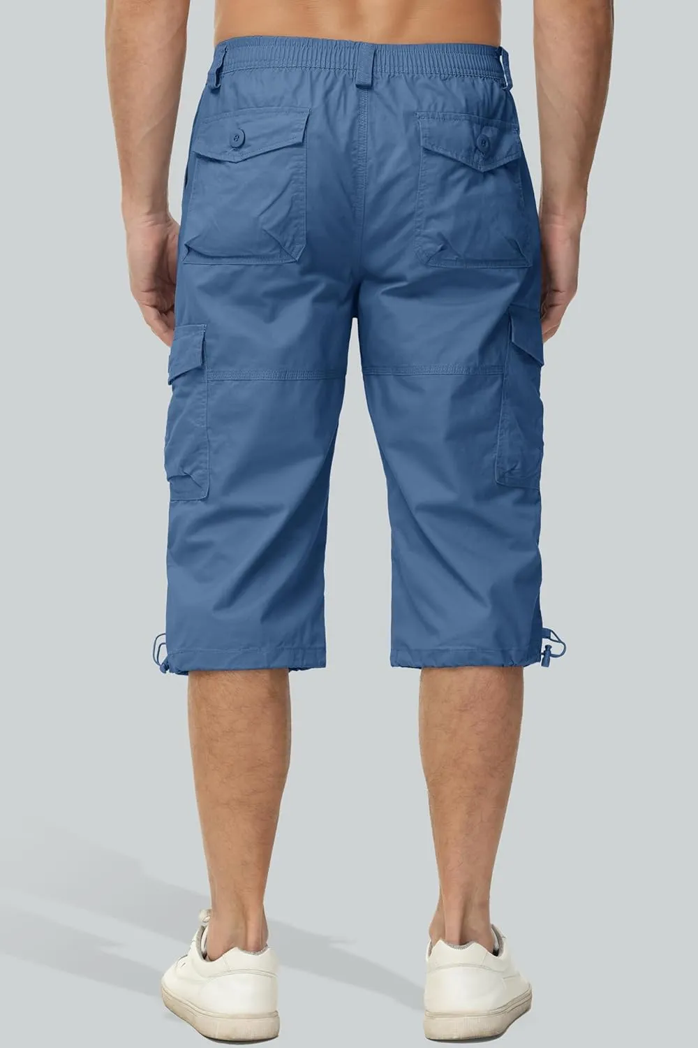 MAGCOMSEN Mens Cargo Shorts Long Capri Elastic Below The Knee 3/4 Cotton Casual Summer Shorts with Pockets