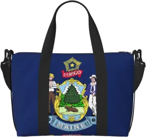 Maine State Flag Travel Duffel Bag Carry On Tote Bags For Men,Weekender Overnight Bag,Sports Tote Gym Bag