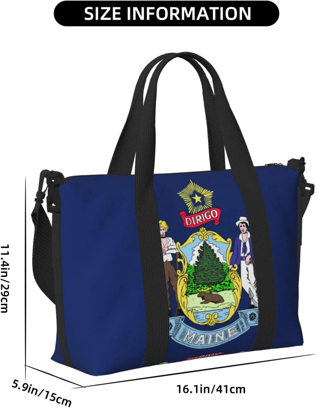 Maine State Flag Travel Duffel Bag Carry On Tote Bags For Men,Weekender Overnight Bag,Sports Tote Gym Bag