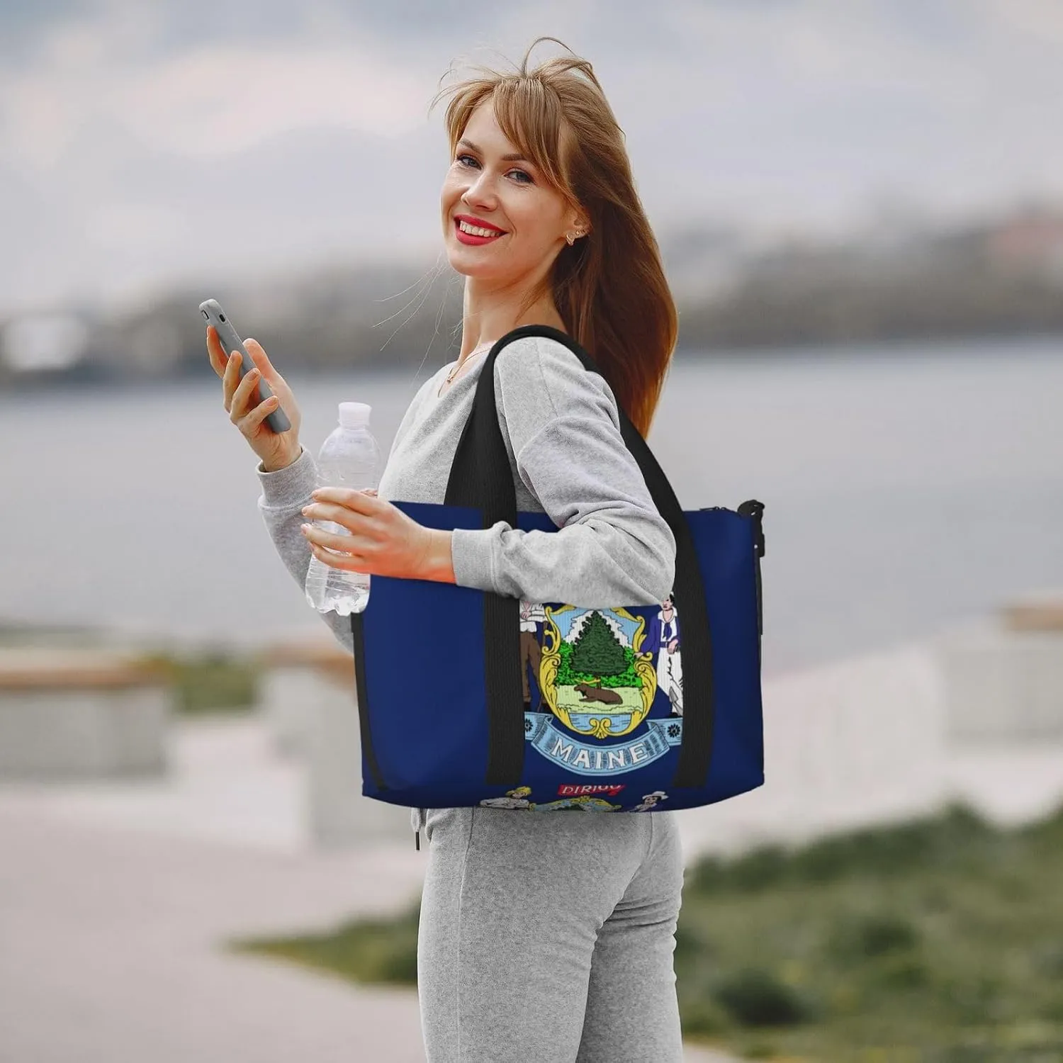 Maine State Flag Travel Duffel Bag Carry On Tote Bags For Men,Weekender Overnight Bag,Sports Tote Gym Bag
