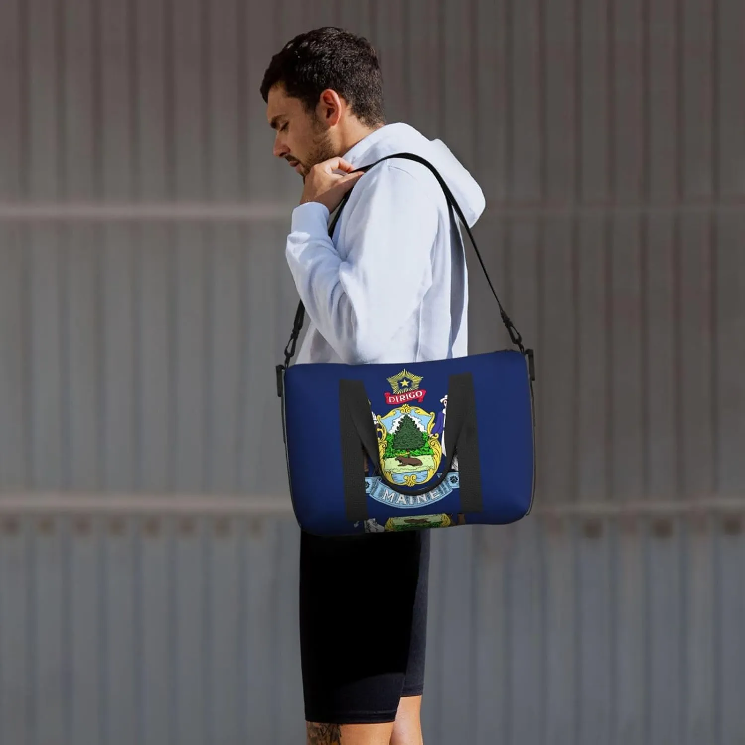 Maine State Flag Travel Duffel Bag Carry On Tote Bags For Men,Weekender Overnight Bag,Sports Tote Gym Bag