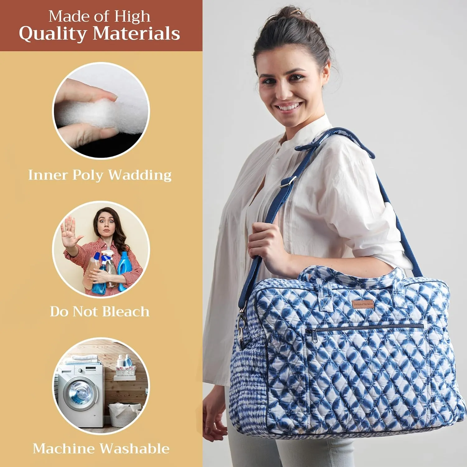 Maison d' Hermine Weekend Bag Cotton Quilted Duffel Overnight Luggage Weekender Gym Bag for Gifts Travel Men Women Business Travellers Family Trip, Shibori