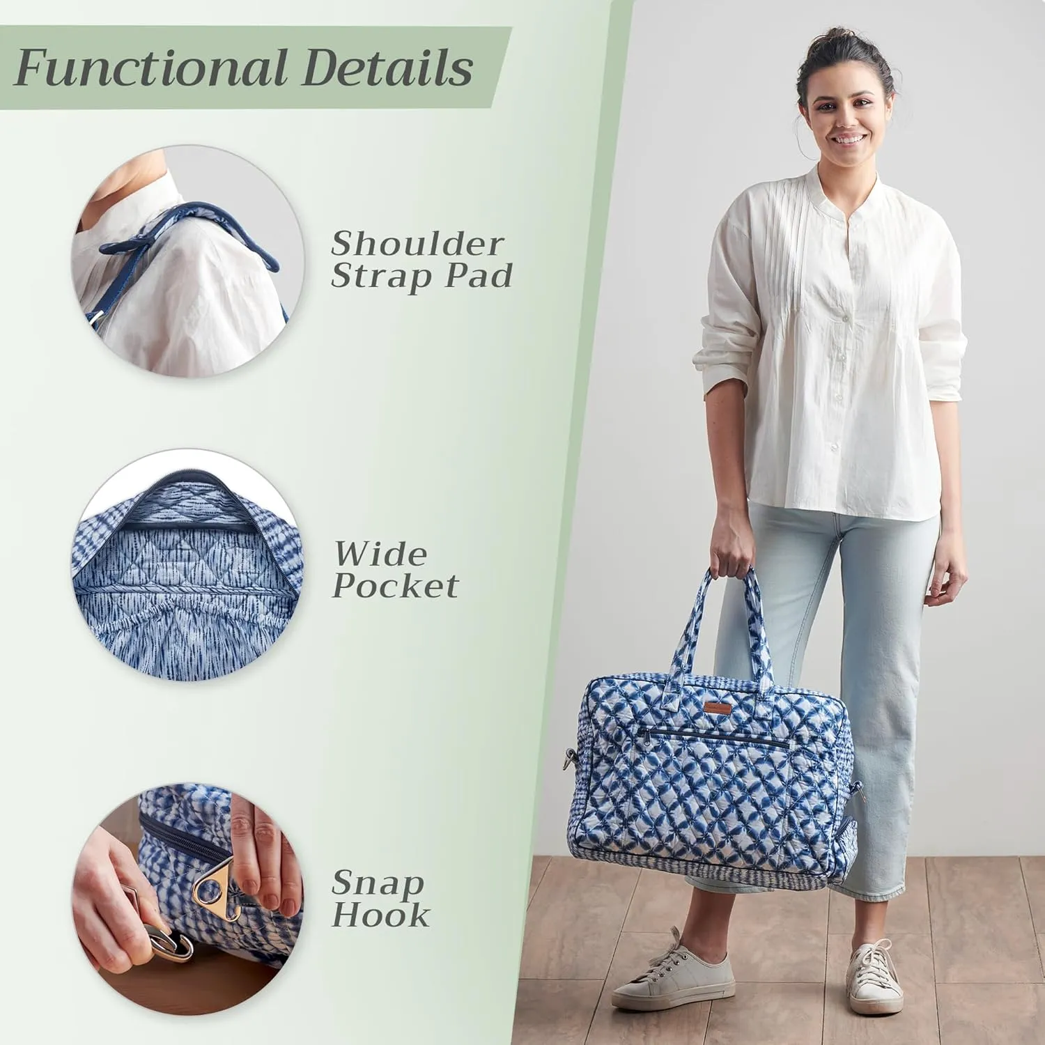 Maison d' Hermine Weekend Bag Cotton Quilted Duffel Overnight Luggage Weekender Gym Bag for Gifts Travel Men Women Business Travellers Family Trip, Shibori