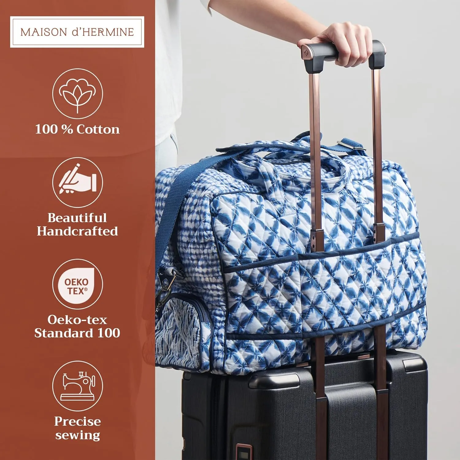 Maison d' Hermine Weekend Bag Cotton Quilted Duffel Overnight Luggage Weekender Gym Bag for Gifts Travel Men Women Business Travellers Family Trip, Shibori