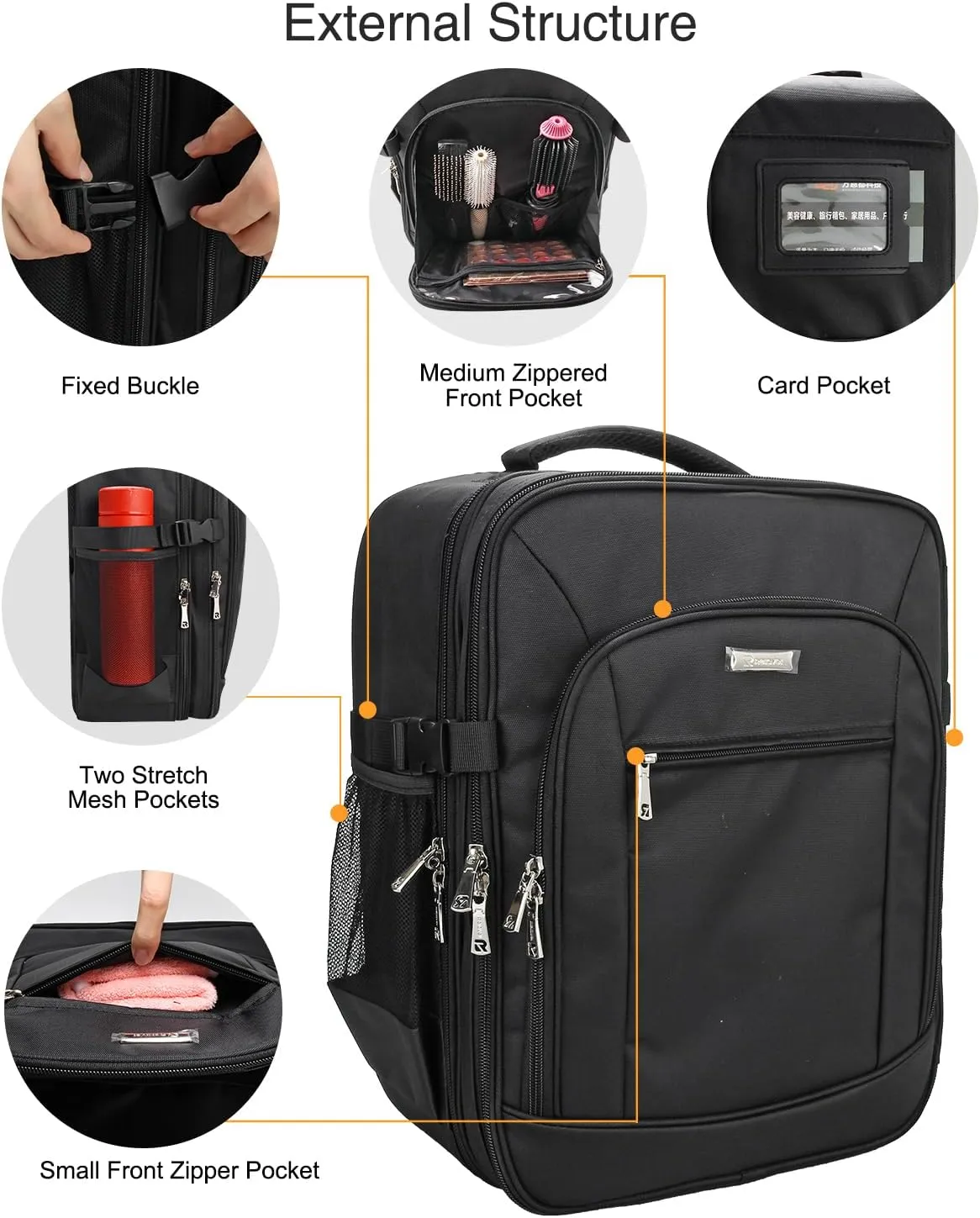 Makeup Backpack Makeup Artist Bag Professional Extra Large Cosmetic Bag Travel Train Case Storage Organizer Double-Layer Large Capacity Cosmetic Case with 4 Pouch(Black)
