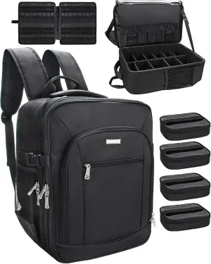 Makeup Backpack Makeup Artist Bag Professional Extra Large Cosmetic Bag Travel Train Case Storage Organizer Double-Layer Large Capacity Cosmetic Case with 4 Pouch(Black)