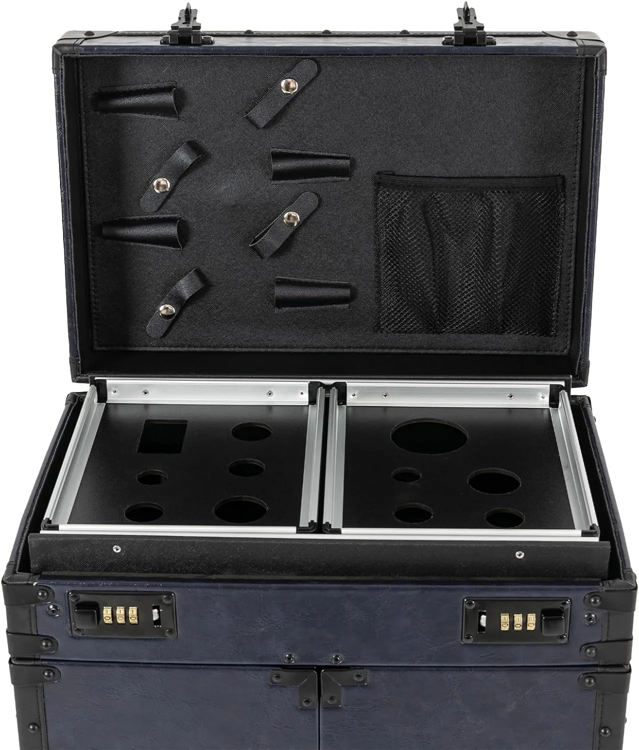 Makeup Rolling Train Case, Makeup Case Trolley Large Storage Cosmetic Trolley with Combination Locks, Hair Salon Trolley Suitcase Hair Stylist Beauty Travel (Blue)