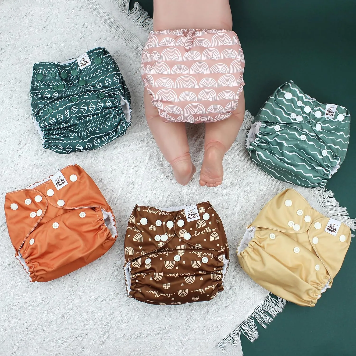 Mama Koala 3.0 Pocket Cloth Diapers for Babies with AWJ Lining, 6 Pack with 6 4-Layer Natural Cloth Diaper Inserts - Reusable and Washable Pocket Diapers (Hope in The Desert)