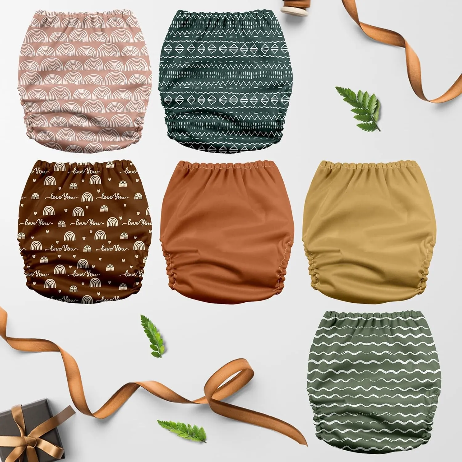Mama Koala 3.0 Pocket Cloth Diapers for Babies with AWJ Lining, 6 Pack with 6 4-Layer Natural Cloth Diaper Inserts - Reusable and Washable Pocket Diapers (Hope in The Desert)