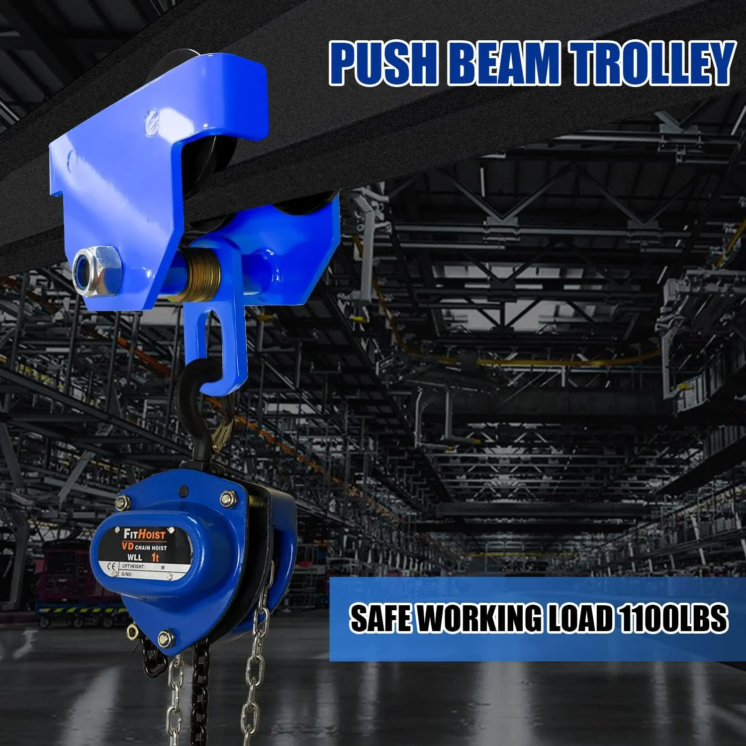 Manually Trolley 2 Ton | 4400LBS Capacity Steel Push Beam Trolley | Adjustable for I-Beam Flange Width 3.9" to 5.9" | Installed onto Various Beams