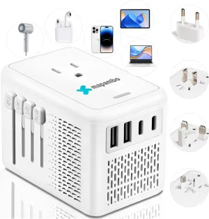 Mapambo 220V to 110V Voltage Converter US to Europe for Hair Dryer with 2 USB Port 2 USB C International European Universal Travel Adapter Worldwide Step Down Power Converter Plug Combo (White)