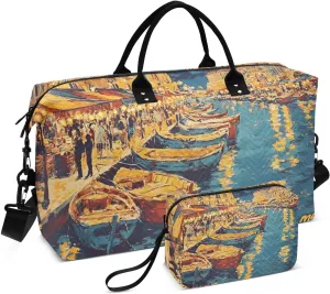 Marseille Boats Landscape Duffle Bag for Travel, Gym Bag with Multiple Interior Pockets for Men Women Overnight Purse Included 20.5 x 1.9 x 13.8 In