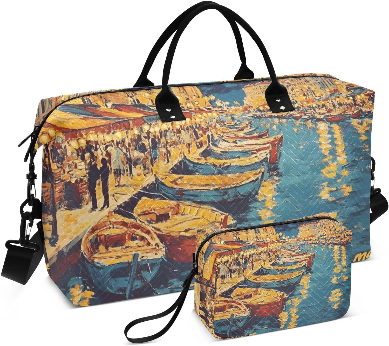 Marseille Boats Landscape Duffle Bag for Travel, Gym Bag with Multiple Interior Pockets for Men Women Overnight Purse Included 20.5 x 1.9 x 13.8 In