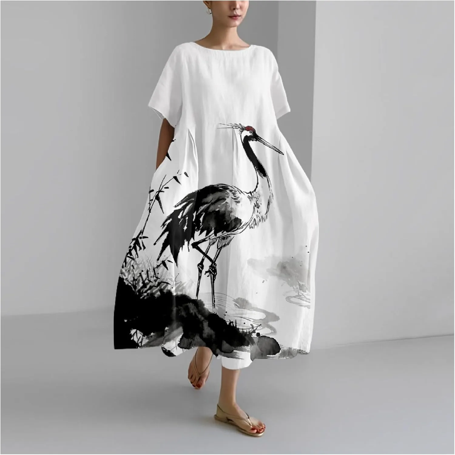 MARSVOVO Summer Dresses for Women 2024 Boho Plus Size Short Sleeve Loose Crew Neck Casual Beach Maxi Dresse for Women