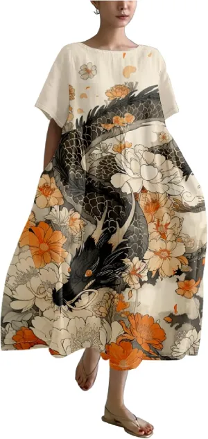 MARSVOVO Summer Dresses for Women 2024 Boho Plus Size Short Sleeve Loose Crew Neck Casual Beach Maxi Dresse for Women