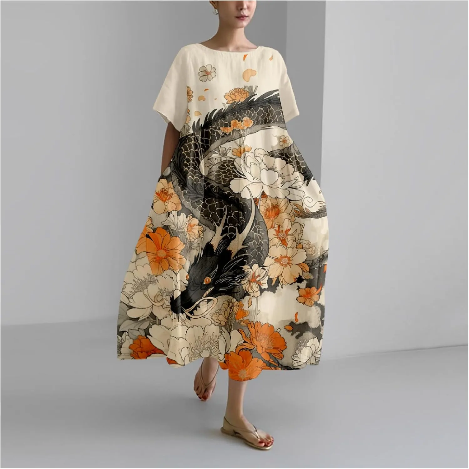 MARSVOVO Summer Dresses for Women 2024 Boho Plus Size Short Sleeve Loose Crew Neck Casual Beach Maxi Dresse for Women