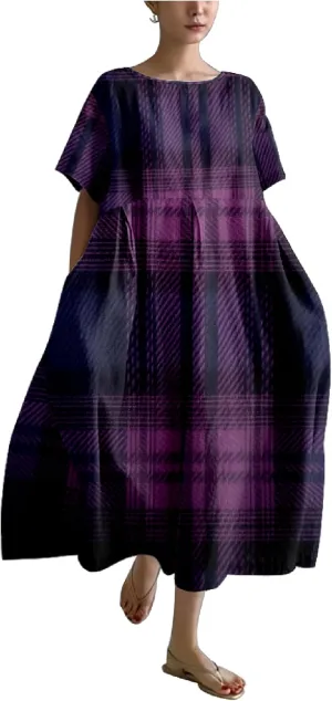 MARSVOVO Summer Dresses Multicolour Boho Floral Grid Colorblock Print Plus Size Casual Short Sleeve Dresses for Women