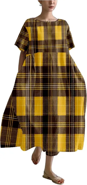 MARSVOVO Summer Dresses Multicolour Boho Floral Grid Colorblock Print Plus Size Casual Short Sleeve Dresses for Women