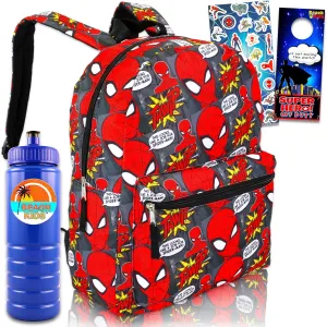 Marvel Spiderman Backpack for Boys Set - 16 Inch Spiderman School Backpack for Boys 7-8 Bundle, Stickers, More | Spiderman School Supplies