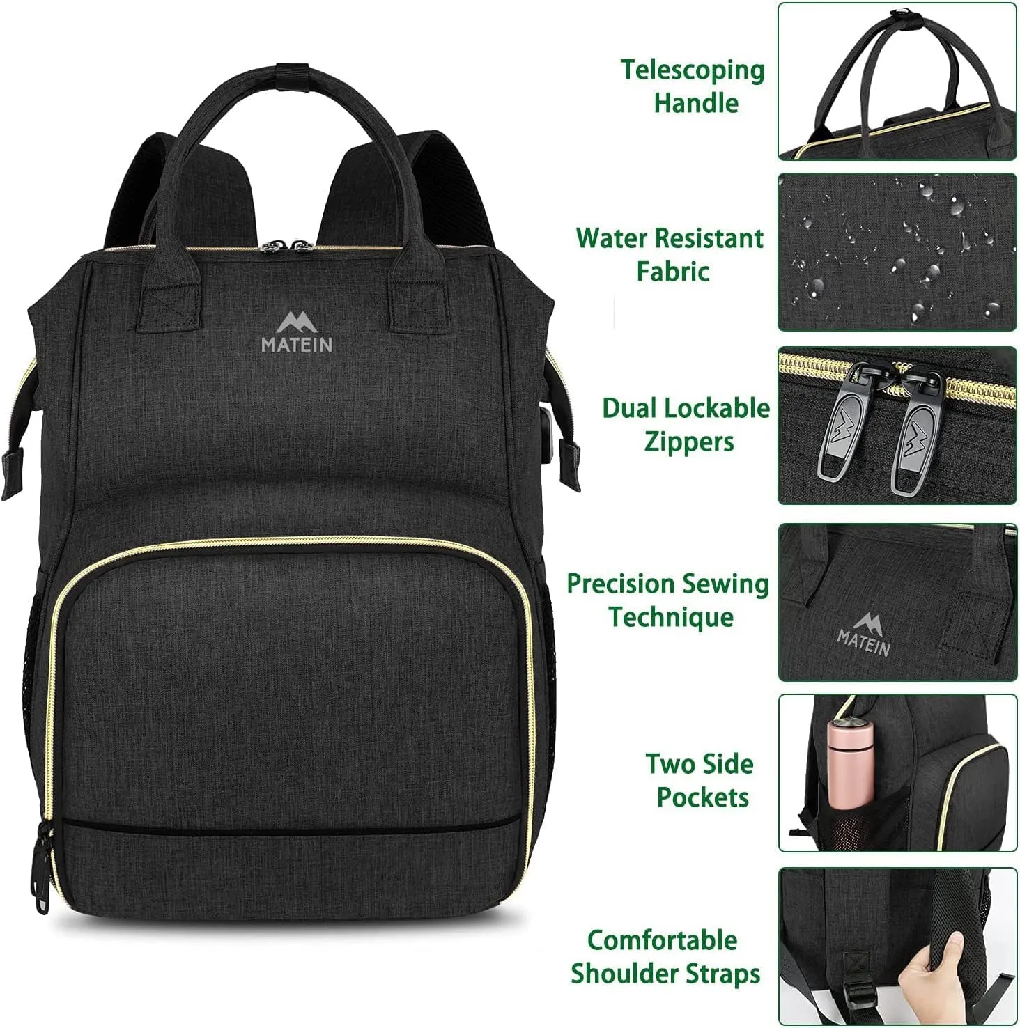 MATEIN Lunch Backpack for Men Women, 17 Inch Large Insulated Cooler Backpack with USB Charging Port, Water Resistant Lunch Box Back Pack Travel Laptop for Men Teacher Work Picnic College Nurse, Black