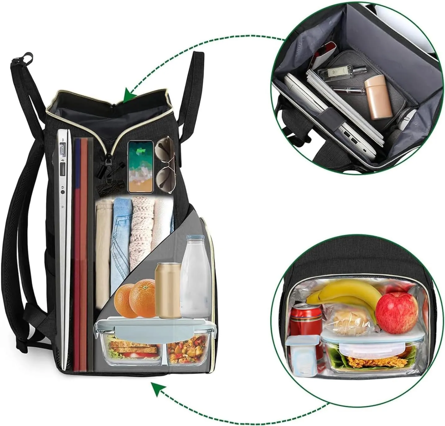 MATEIN Lunch Backpack for Men Women, 17 Inch Large Insulated Cooler Backpack with USB Charging Port, Water Resistant Lunch Box Back Pack Travel Laptop for Men Teacher Work Picnic College Nurse, Black