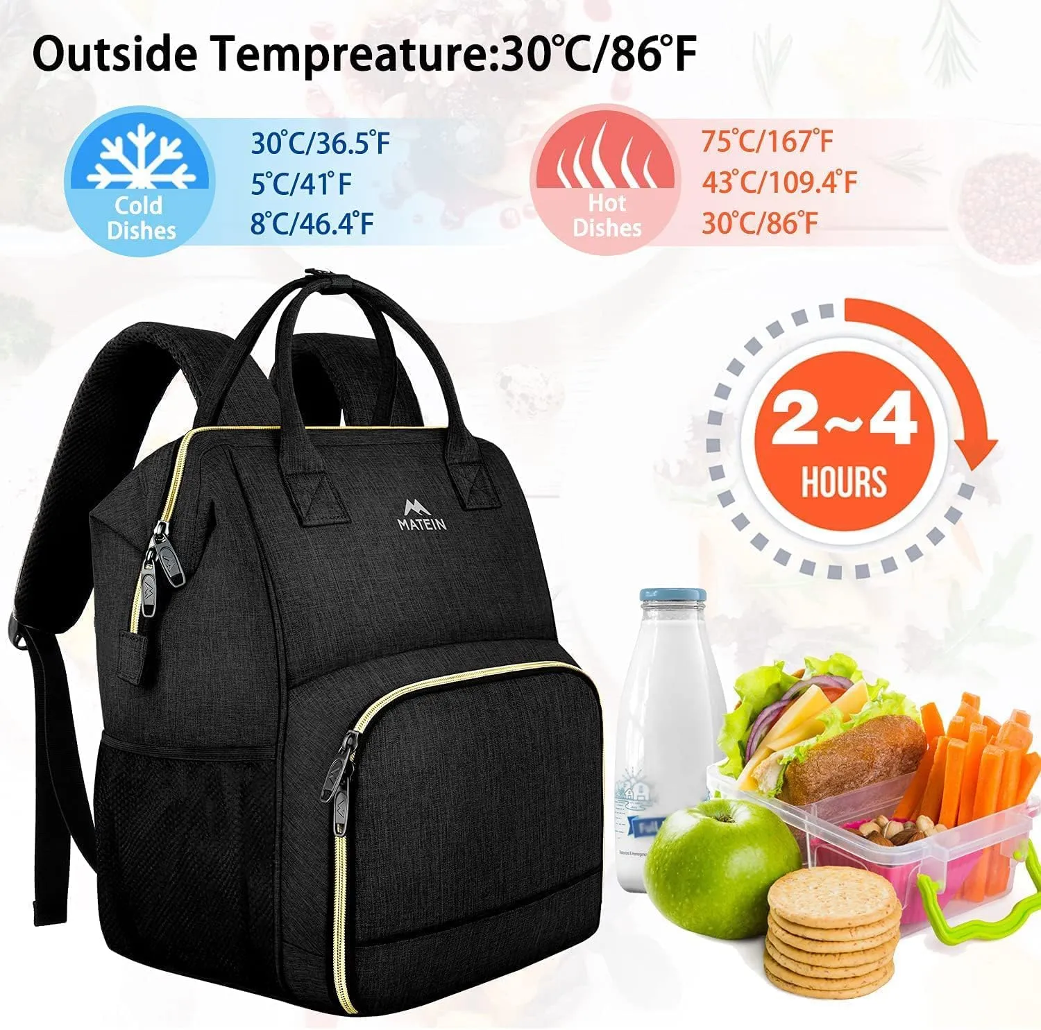 MATEIN Lunch Backpack for Men Women, 17 Inch Large Insulated Cooler Backpack with USB Charging Port, Water Resistant Lunch Box Back Pack Travel Laptop for Men Teacher Work Picnic College Nurse, Black