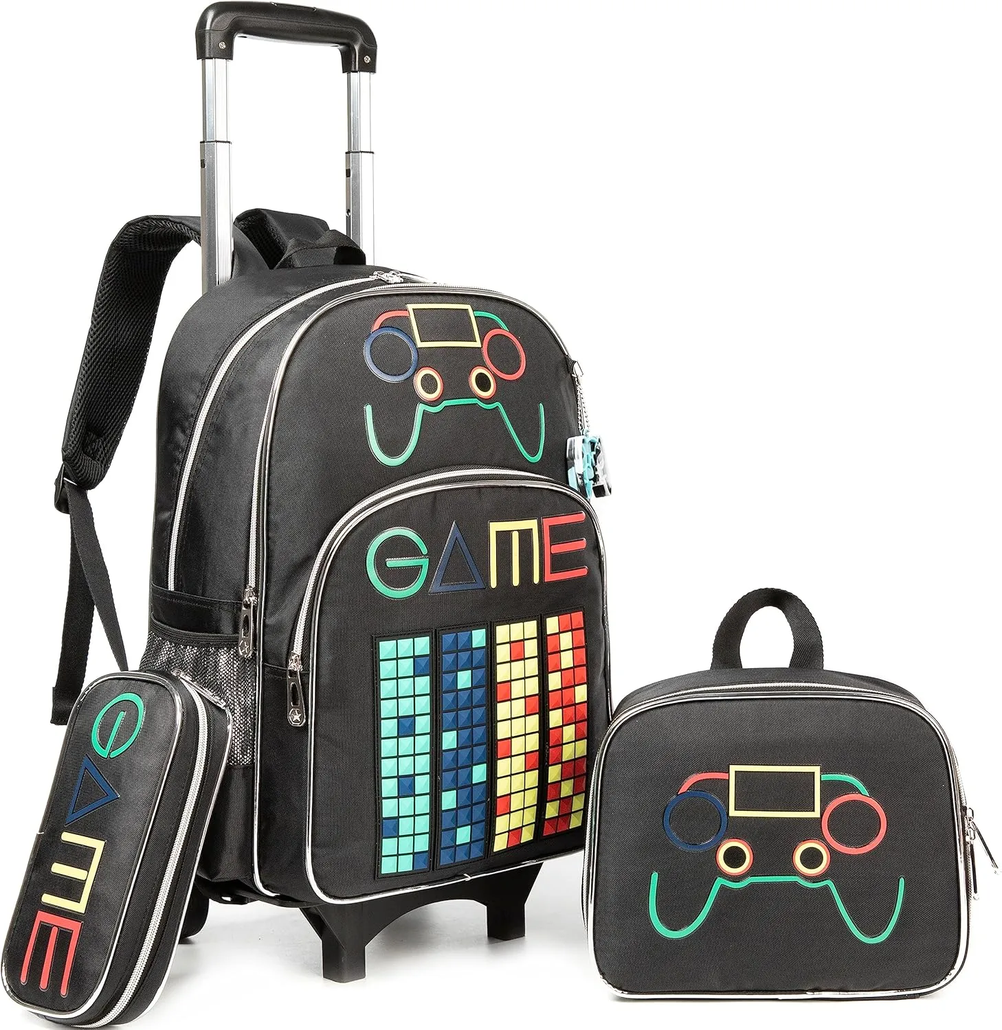 Meetbelify Backpack with Wheels for Boys Rolling Backpack Kids School Bag with Lunch Box Set for Elementary Student Travel Suitcase Laptop Luggage for Boys Age 6-8