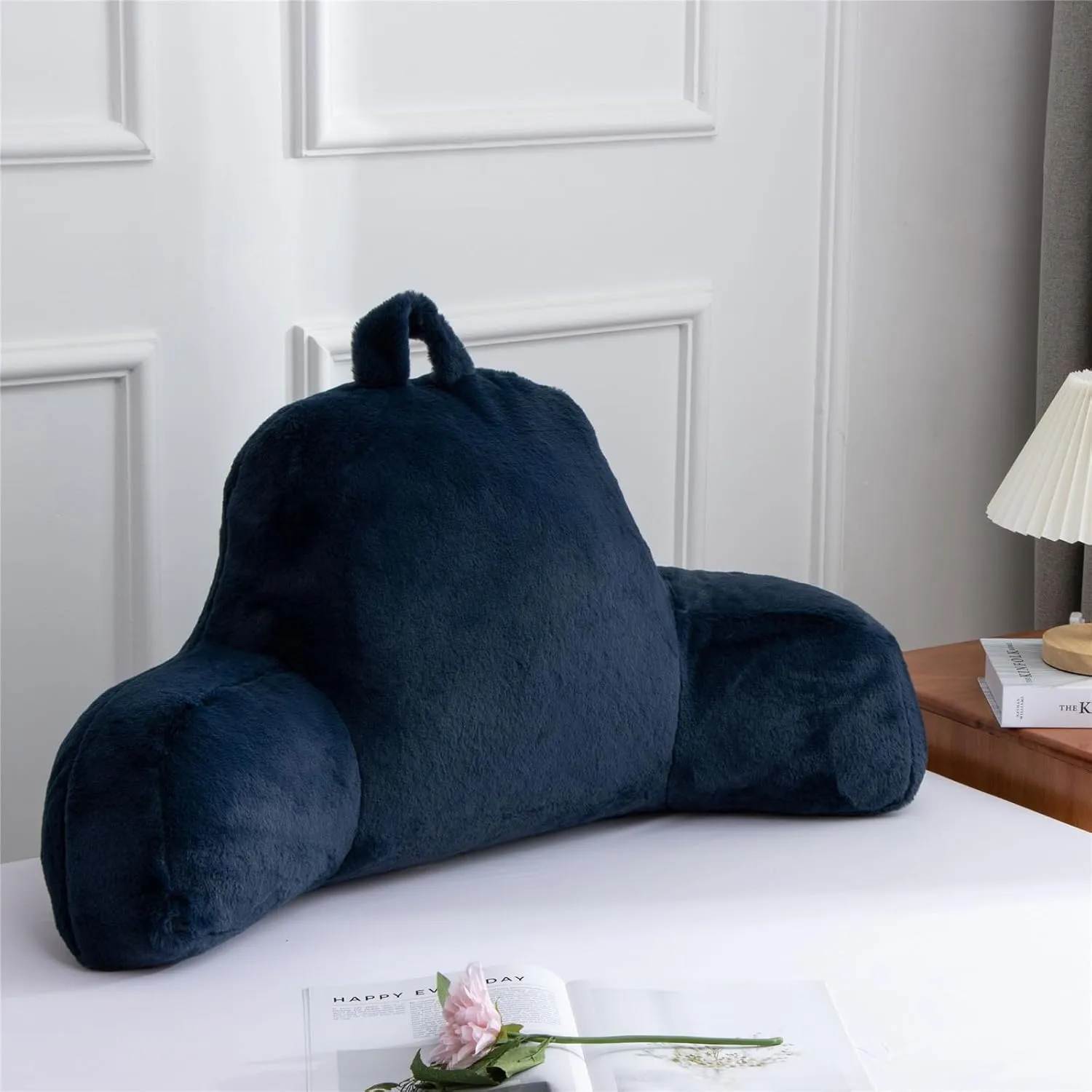 Meeting Story Reading Pillow Adult Backrest with Arms, Back Pillow Support for Sitting Up in Bed Chair Pillow Reading & Bed Rest Pillows (Dark Blue,Large)