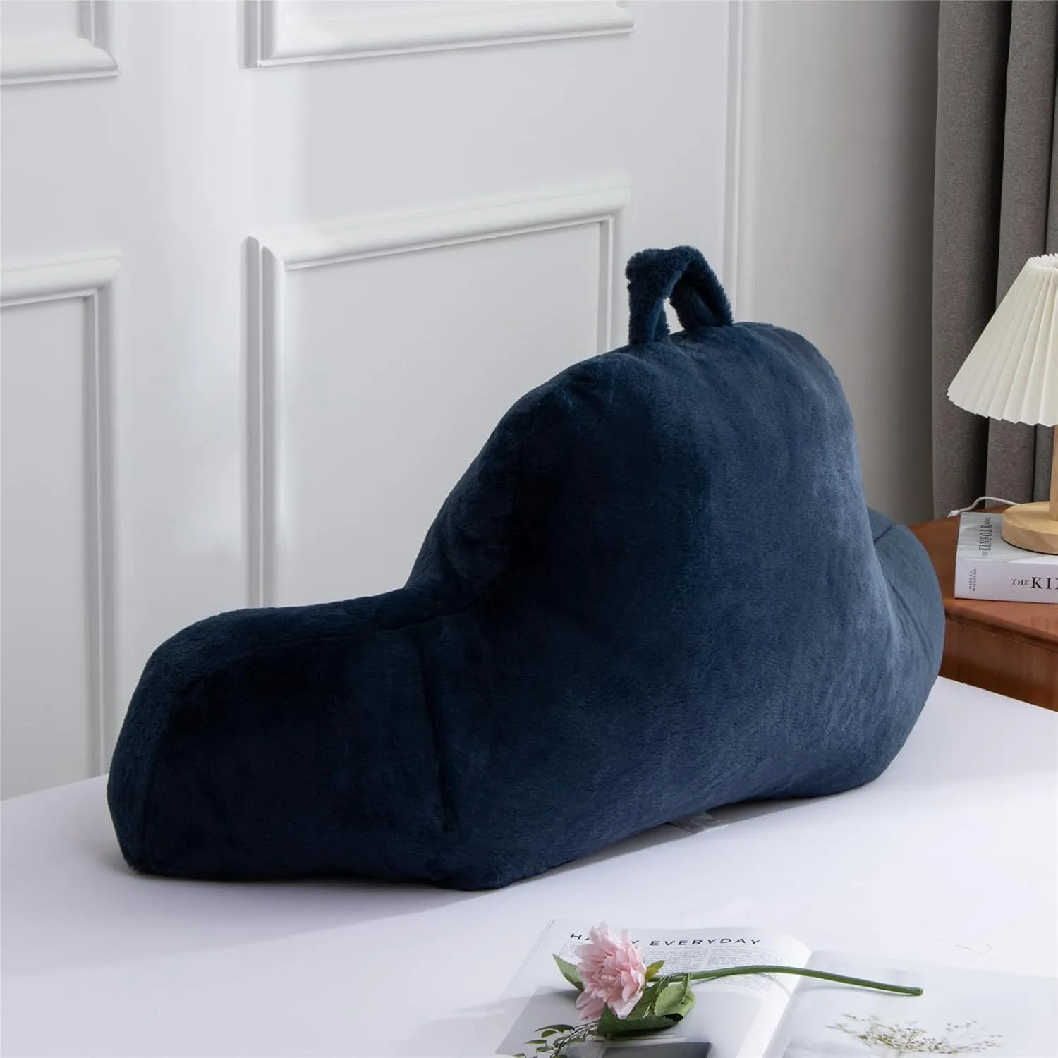 Meeting Story Reading Pillow Adult Backrest with Arms, Back Pillow Support for Sitting Up in Bed Chair Pillow Reading & Bed Rest Pillows (Dark Blue,Large)