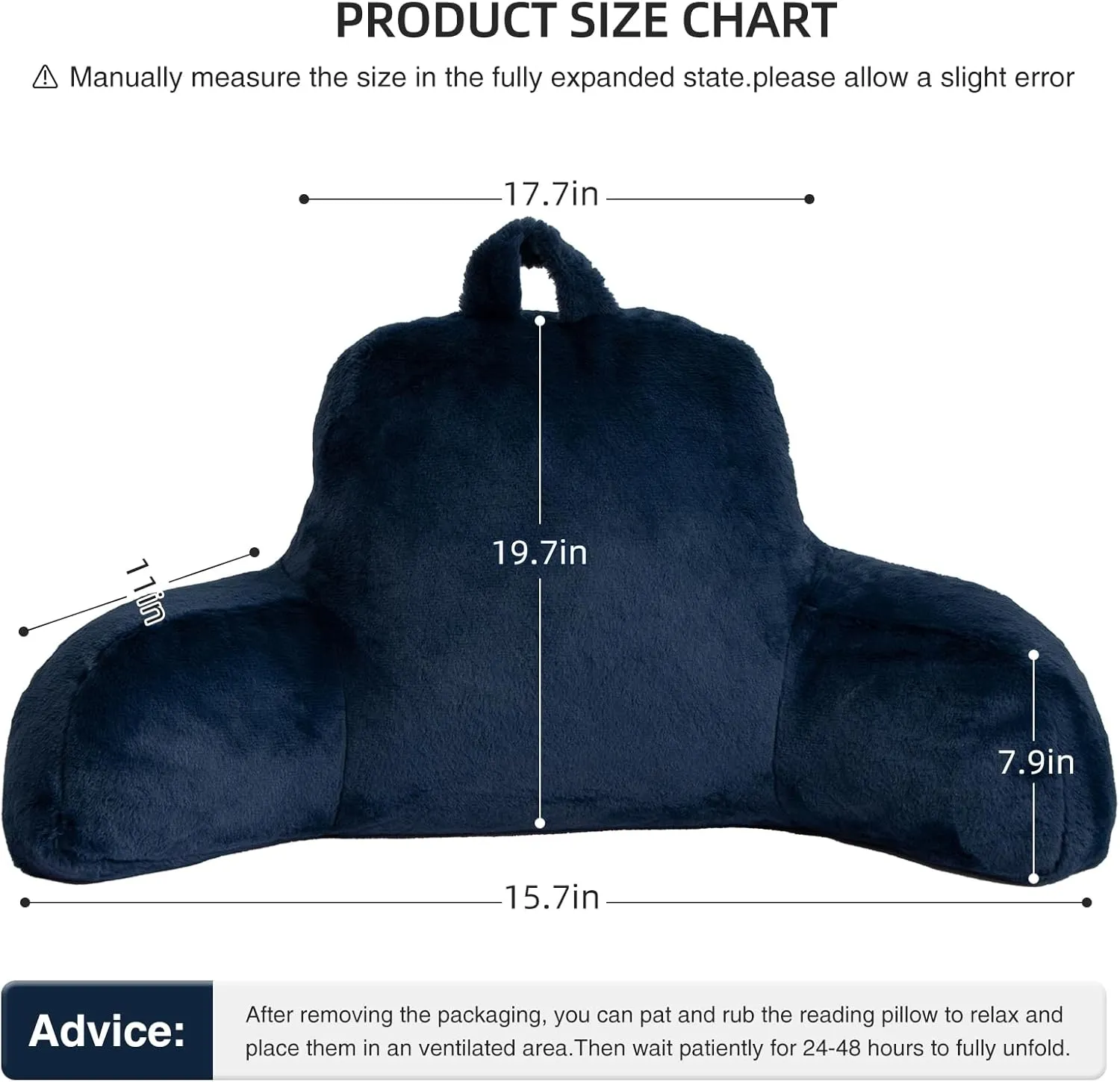 Meeting Story Reading Pillow Adult Backrest with Arms, Back Pillow Support for Sitting Up in Bed Chair Pillow Reading & Bed Rest Pillows (Dark Blue,Large)
