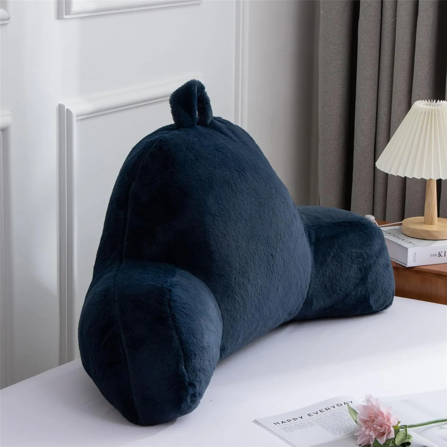 Meeting Story Reading Pillow Adult Backrest with Arms, Back Pillow Support for Sitting Up in Bed Chair Pillow Reading & Bed Rest Pillows (Dark Blue,Large)