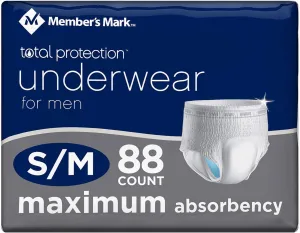 Members Mark Total Protection Underwear for Men Small/Medium Fits Waist 28" to 40"
