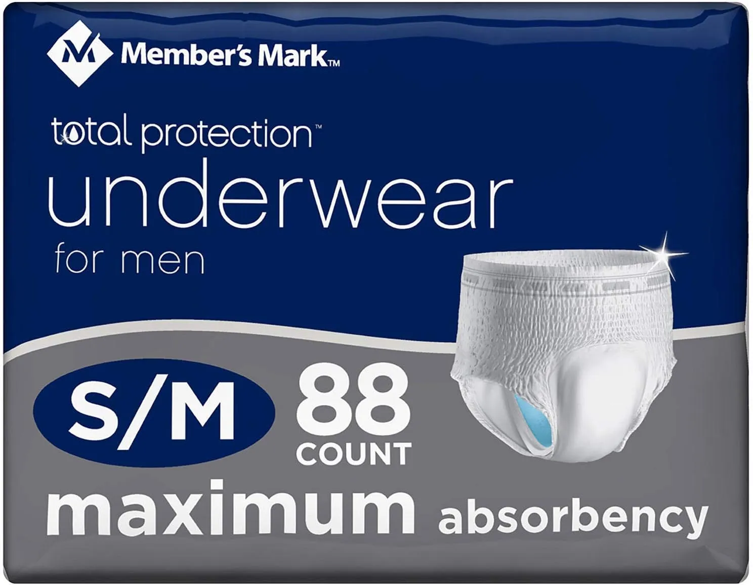 Members Mark Total Protection Underwear for Men Small/Medium Fits Waist 28" to 40"