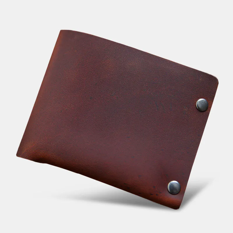 Men Short Bifold Cowhide Wallet Rivet Design Large Capacity Card Holder Coin Purse