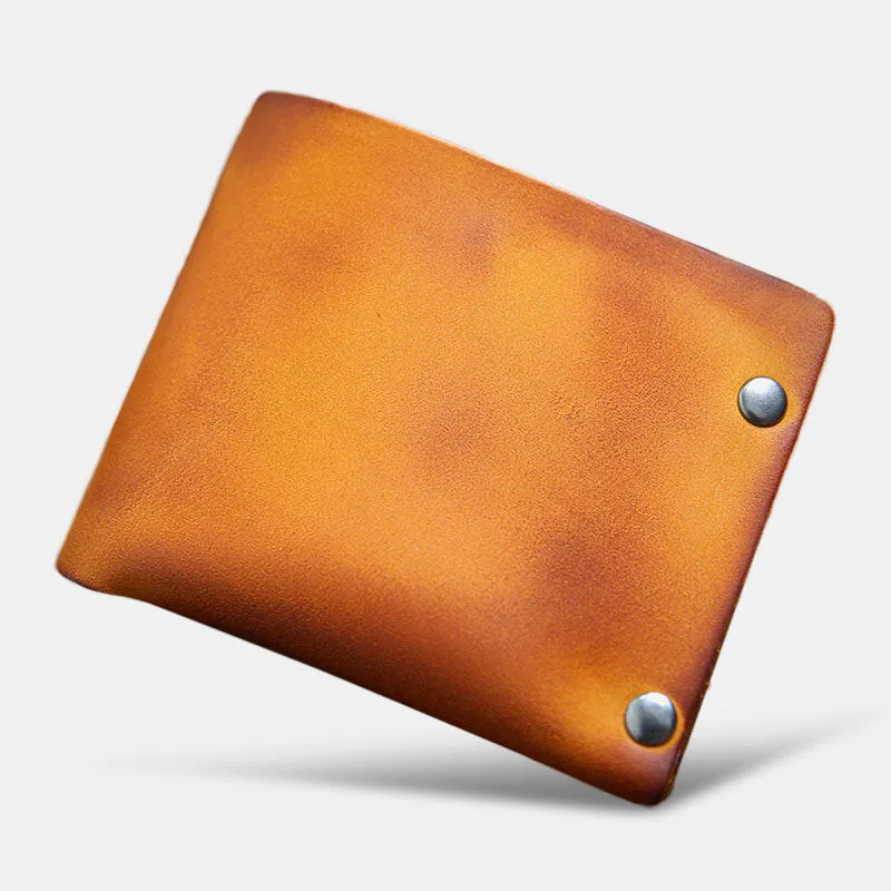 Men Short Bifold Cowhide Wallet Rivet Design Large Capacity Card Holder Coin Purse