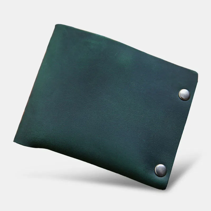 Men Short Bifold Cowhide Wallet Rivet Design Large Capacity Card Holder Coin Purse