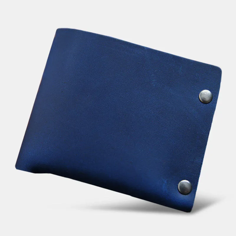 Men Short Bifold Cowhide Wallet Rivet Design Large Capacity Card Holder Coin Purse