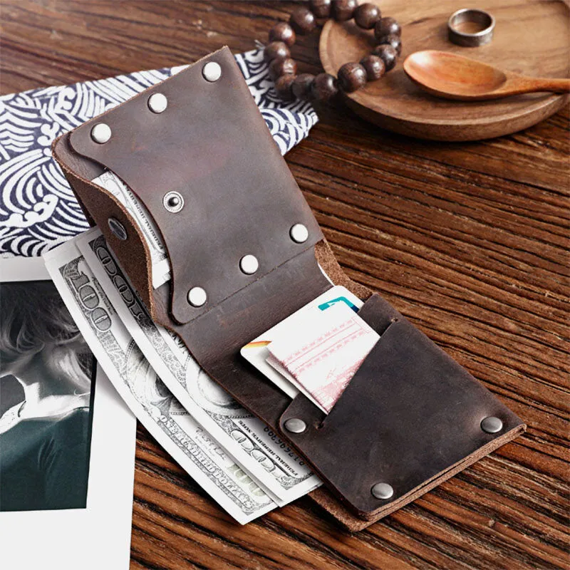 Men Short Bifold Cowhide Wallet Rivet Design Large Capacity Card Holder Coin Purse