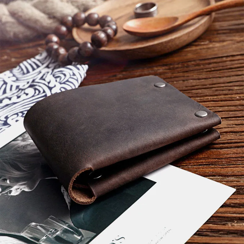 Men Short Bifold Cowhide Wallet Rivet Design Large Capacity Card Holder Coin Purse