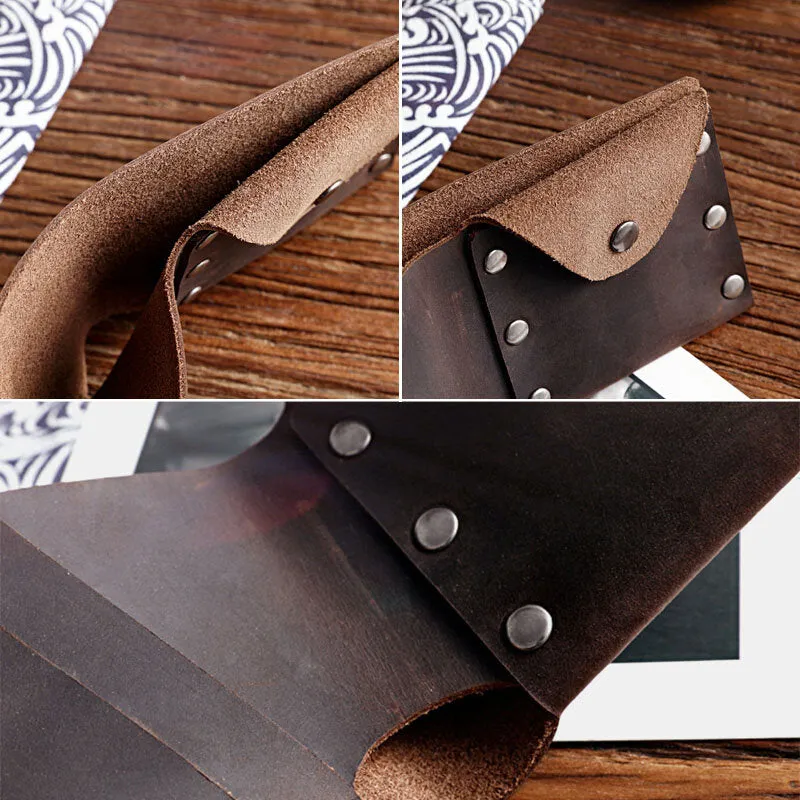 Men Short Bifold Cowhide Wallet Rivet Design Large Capacity Card Holder Coin Purse