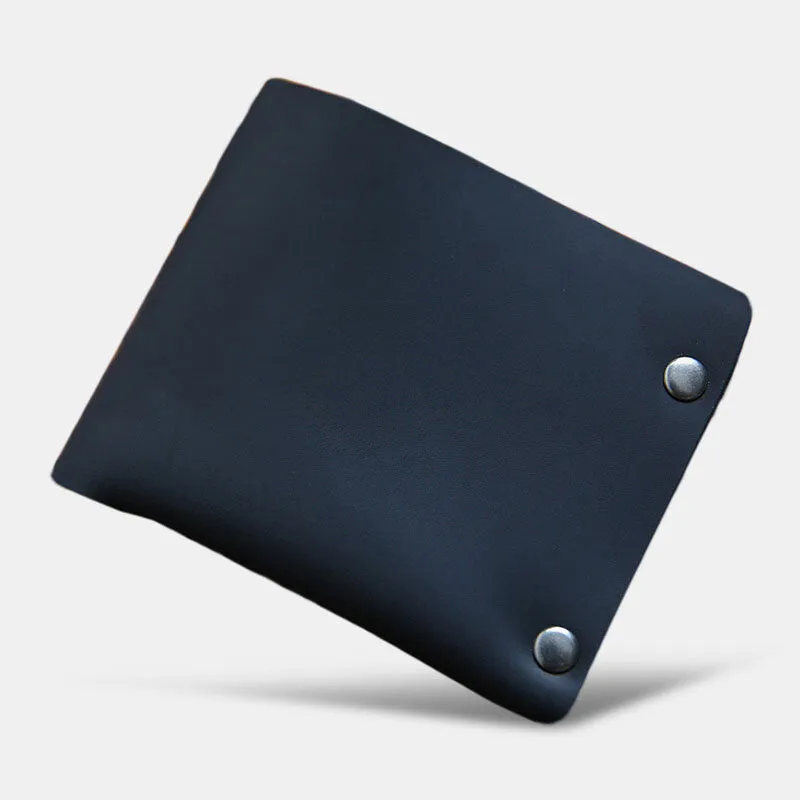 Men Short Bifold Cowhide Wallet Rivet Design Large Capacity Card Holder Coin Purse