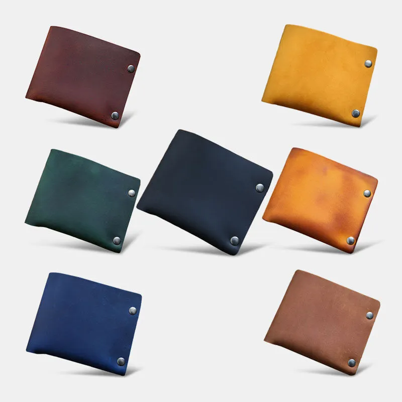Men Short Bifold Cowhide Wallet Rivet Design Large Capacity Card Holder Coin Purse