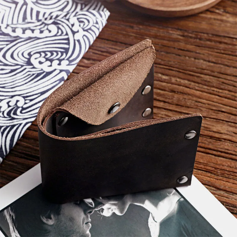 Men Short Bifold Cowhide Wallet Rivet Design Large Capacity Card Holder Coin Purse