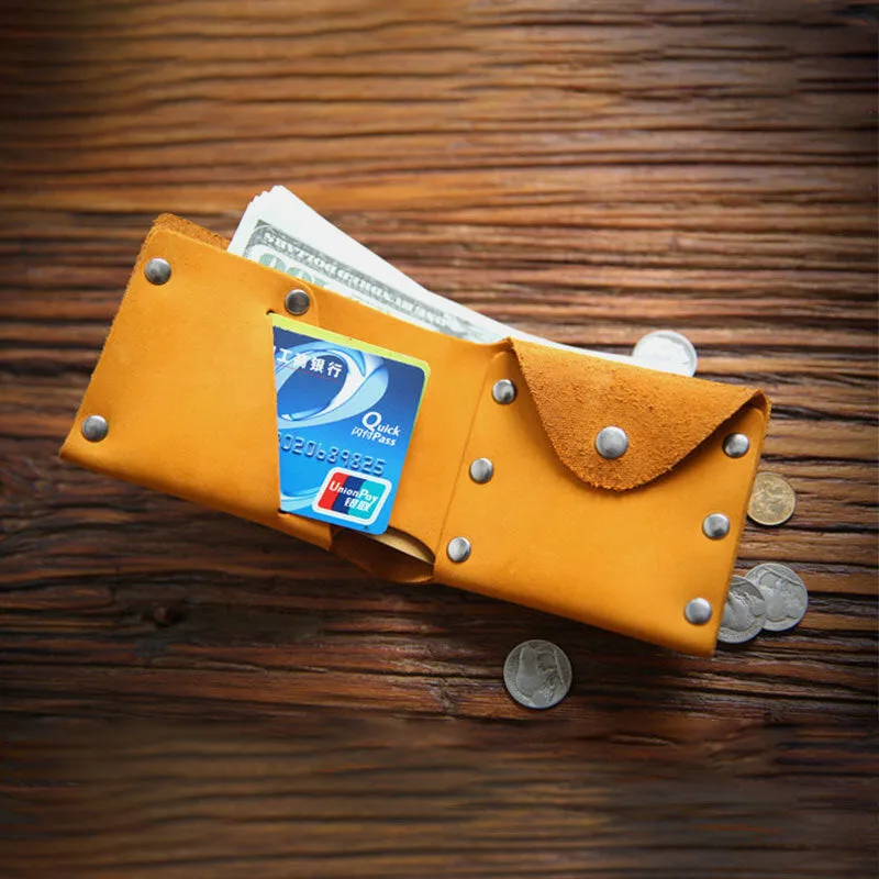 Men Short Bifold Cowhide Wallet Rivet Design Large Capacity Card Holder Coin Purse