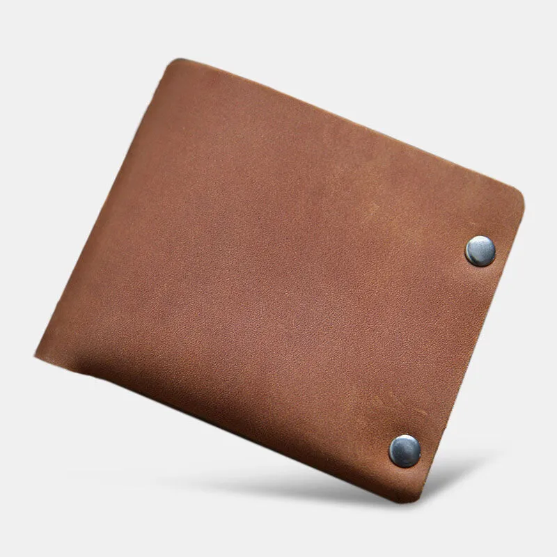 Men Short Bifold Cowhide Wallet Rivet Design Large Capacity Card Holder Coin Purse