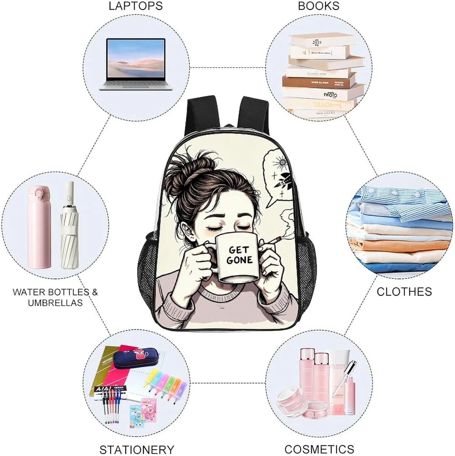 Men Women Lightweight Goth Gotik Gothic Boring Women woman Art Casual Daypack Big Capacity Bookbag Transparent Bag for Gym Travel Walking Cycling