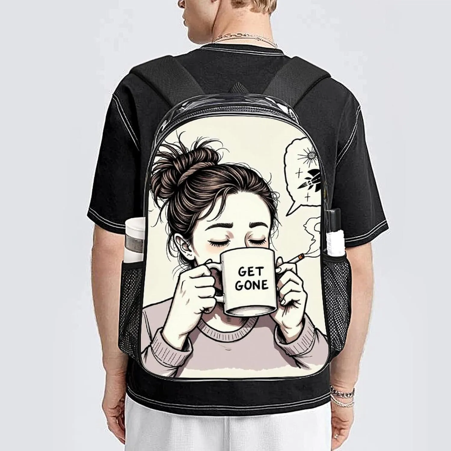 Men Women Lightweight Goth Gotik Gothic Boring Women woman Art Casual Daypack Big Capacity Bookbag Transparent Bag for Gym Travel Walking Cycling