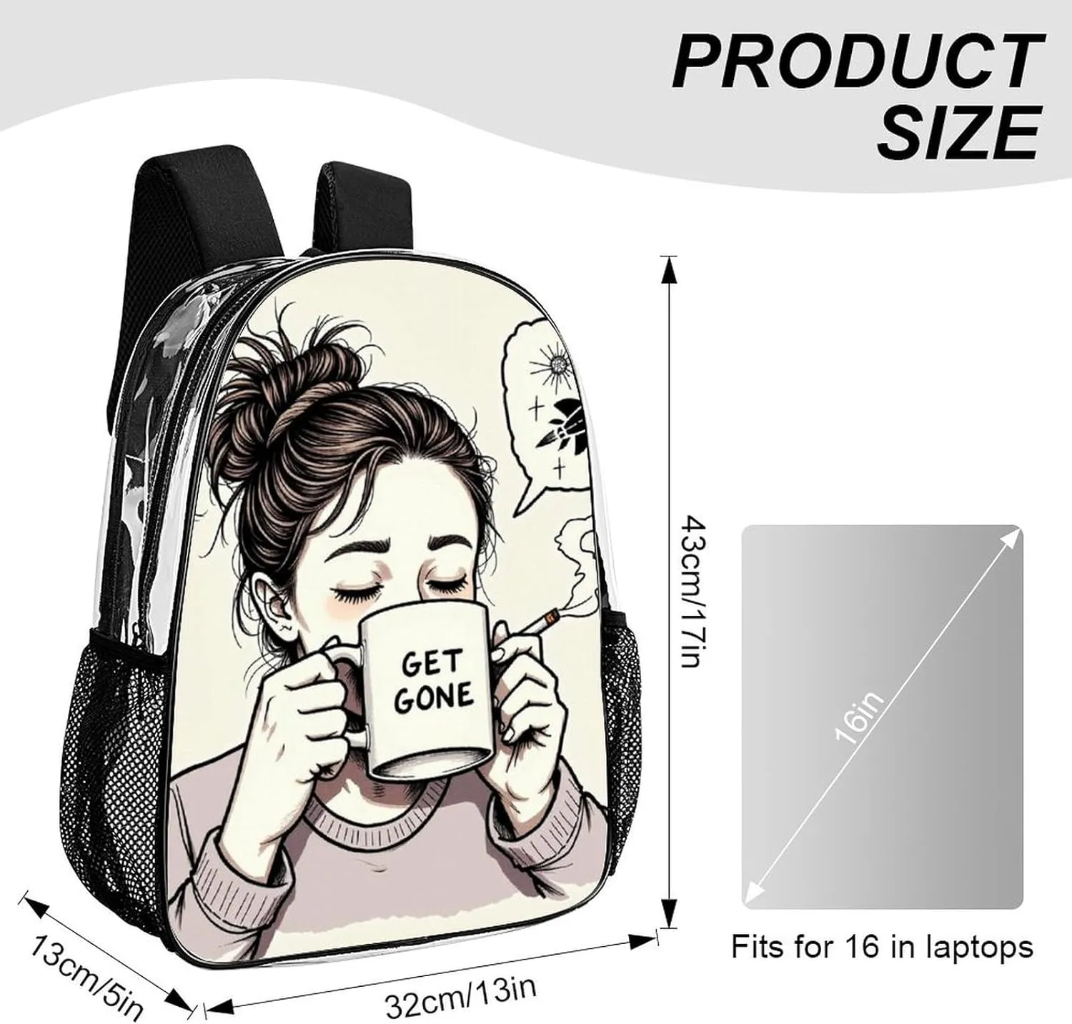 Men Women Lightweight Goth Gotik Gothic Boring Women woman Art Casual Daypack Big Capacity Bookbag Transparent Bag for Gym Travel Walking Cycling