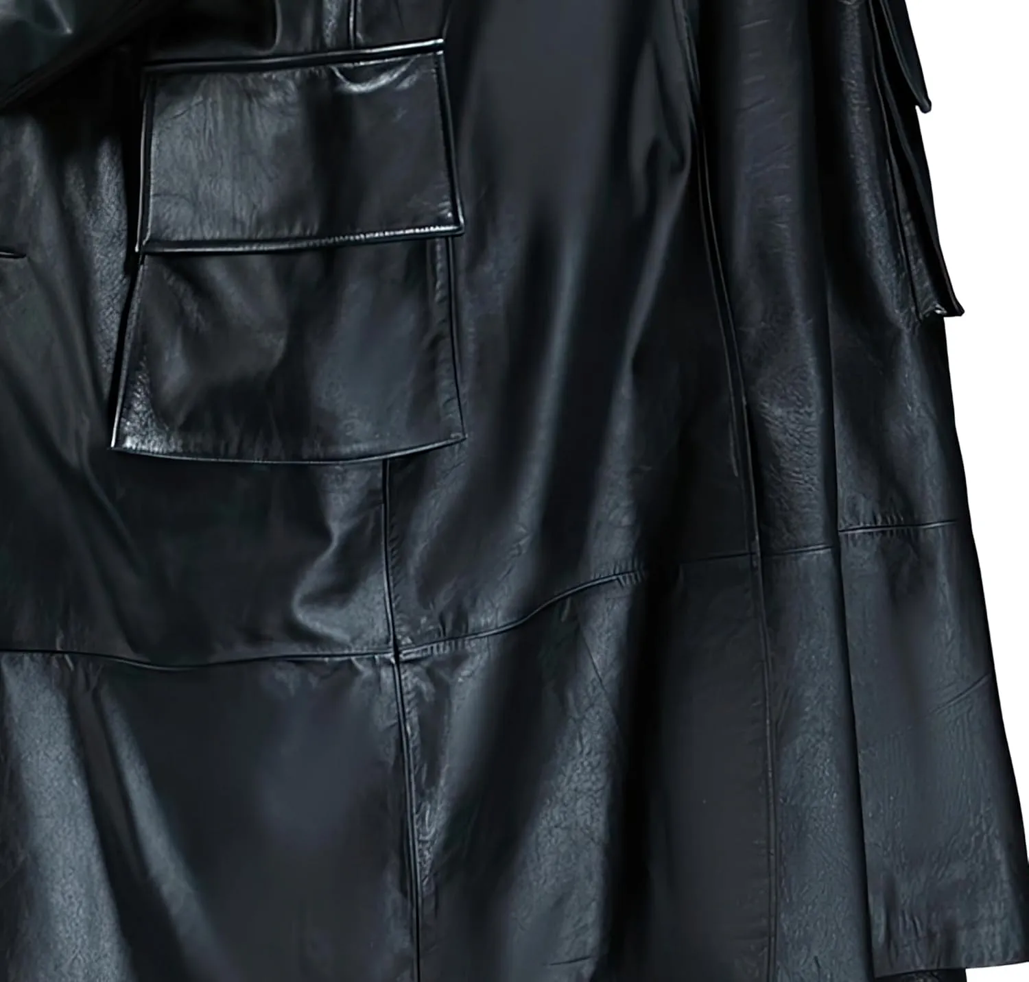 Men’s Black Biker Genuine Sheepskin Leather Zip Up Matrix Trench Coat - Fashionable Slim Fit WW2 Hooded Long Coat For Men