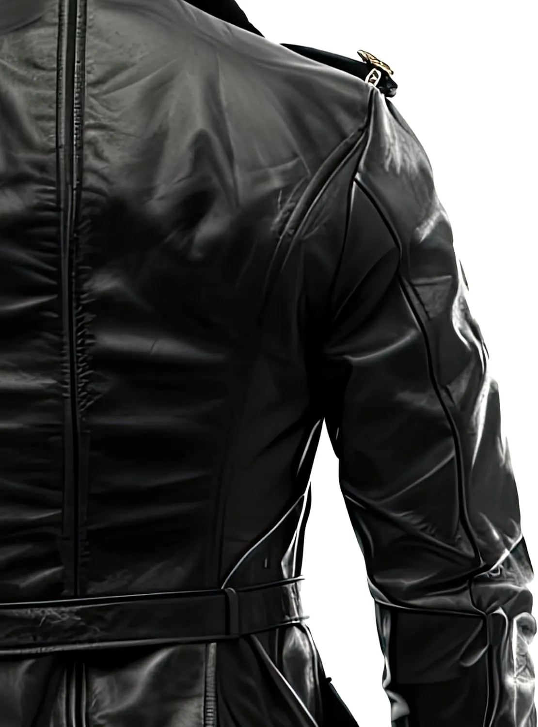 Men’s Black Genuine Sheepskin Sherpa Shearling Lapel Collar Winter Mid Length Belted Military Style Aviator Leather Coat Men